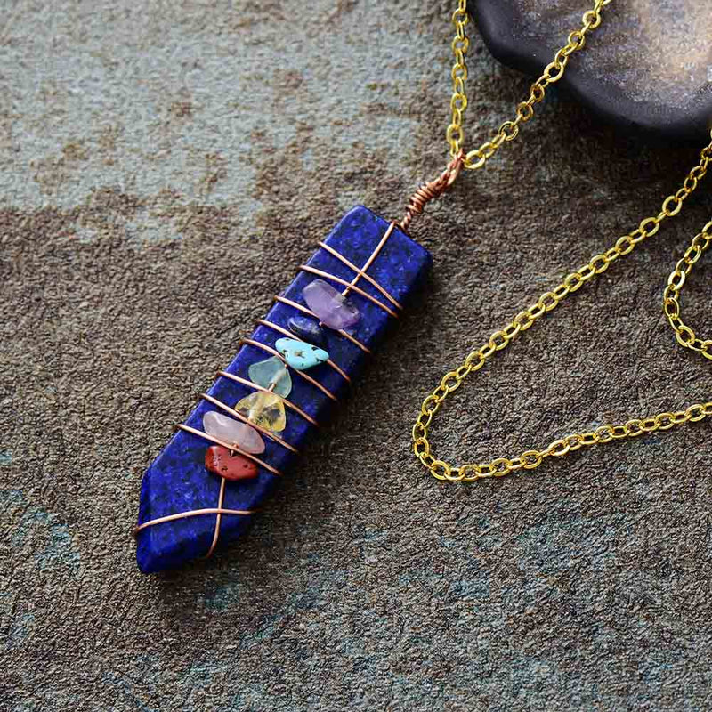 Chakra Crystals Necklace Wire Wrapped - Moon Dance Charms