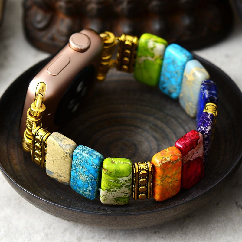 Handmade Chakra Energy Apple Watch Band with Natural Stone Beads - Moon Dance Charms