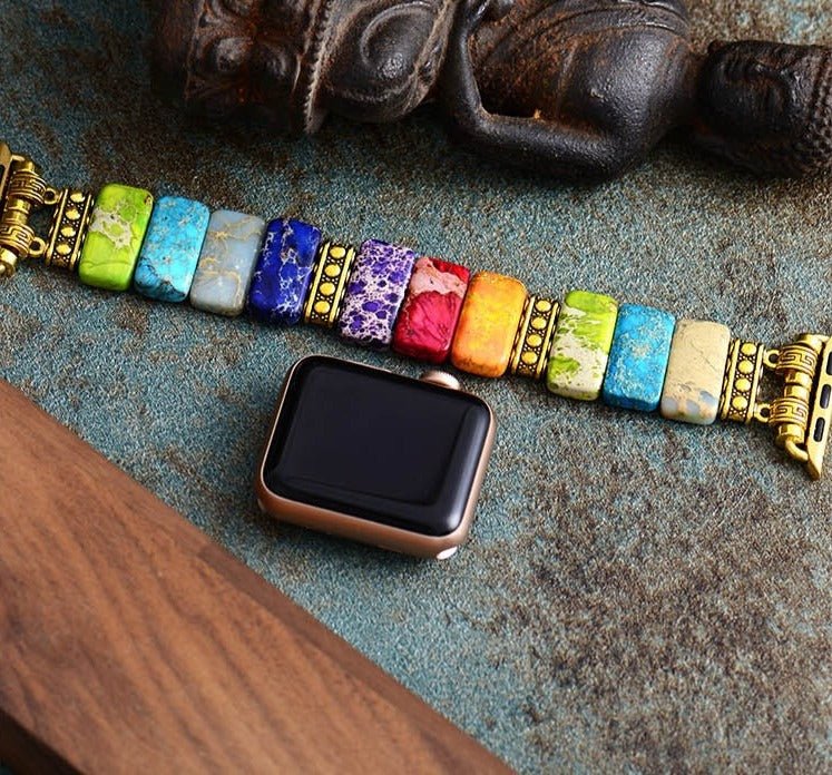 Handmade Chakra Energy Apple Watch Band with Natural Stone Beads - Moon Dance Charms
