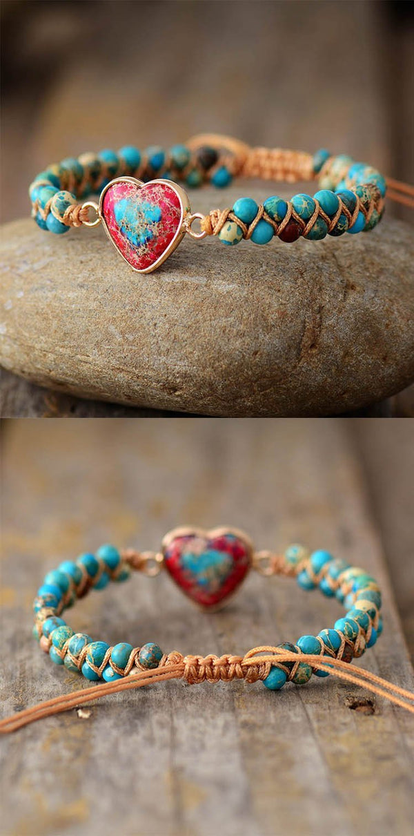 Heart Charm Stone Bracelet