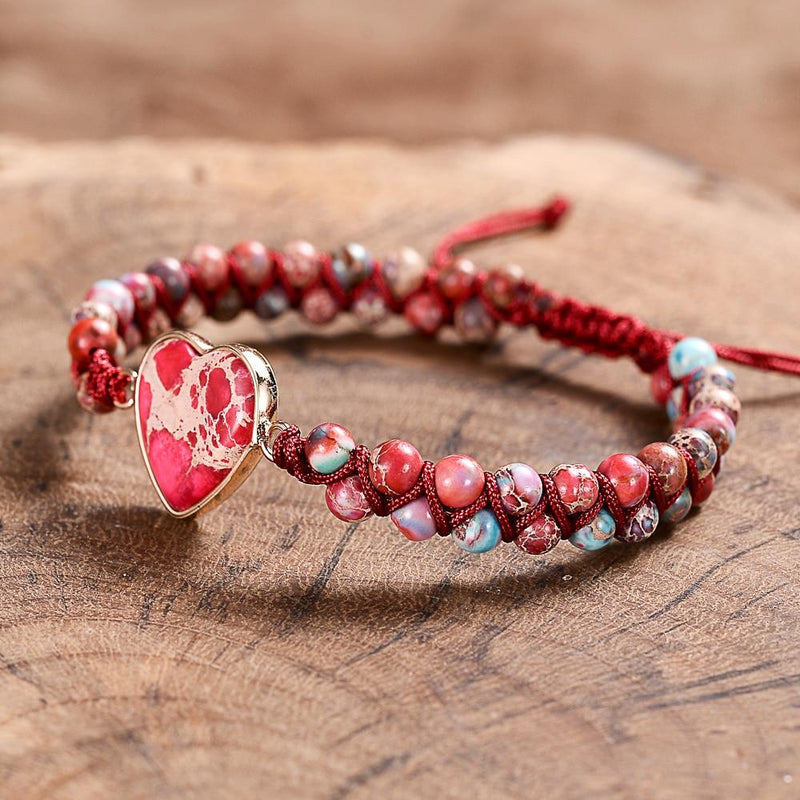 jasper heart charm natural stone bracelet