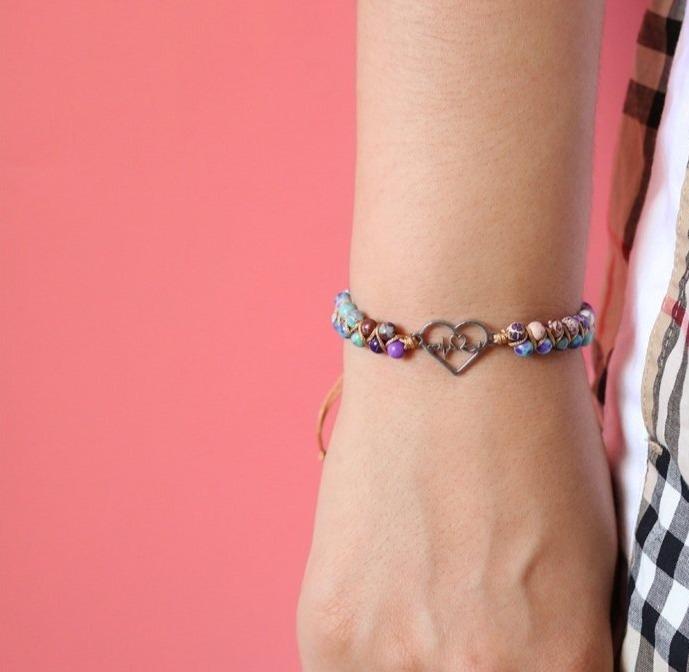 Energy Beaded Bracelet with Heartbeat Charm
