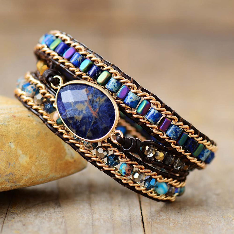 Intuition Leather Wrap Bracelet with Sodalite - Moon Dance Charms