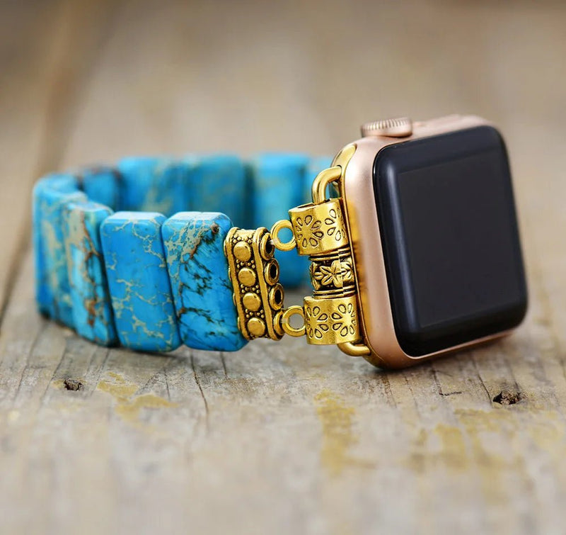 Boho Apple Watch Band,Beaded Apple Watch Band, Wrist Band Bracelet, Blue  and Green Jasper