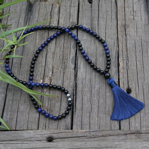 Lapis & Black Onyx 108 Mala Beads - Moon Dance Charms