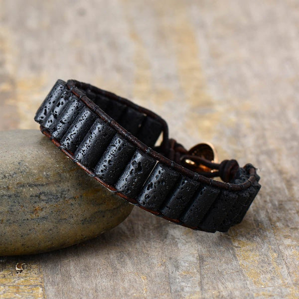Lava Stone Leather Cuff Diffuser Bracelet - Moon Dance Charms