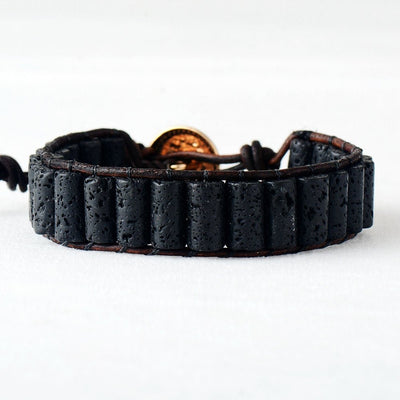 Bracelet diffuseur manchette en cuir pierre de lave