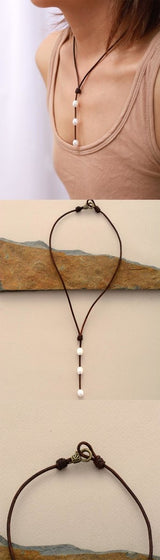 Leather and Pearl Necklace Choker - Moon Dance Charms