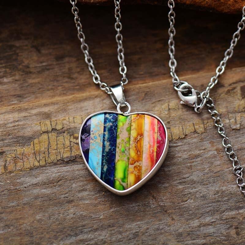 Rainbow Heart Shaped Charm Necklace