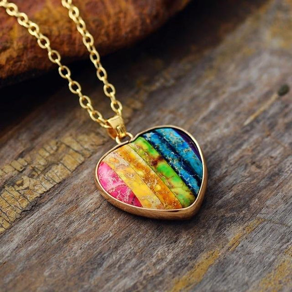 Rainbow Heart Shaped Charm Necklace