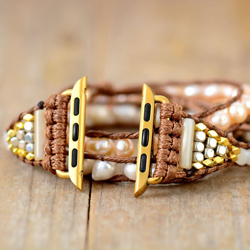 Lovely Pearls Boho Apple Watch Band Wrap Moon Dance Charms