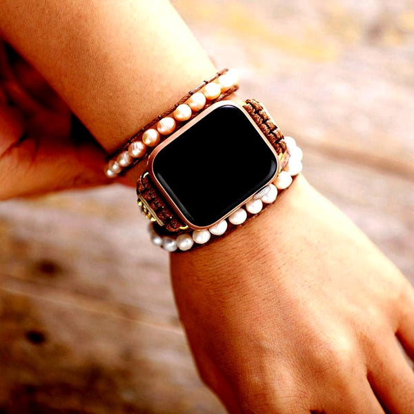 Creative Natural Gems Stone For Apple Watch Band Bead Boho 3X Wrap