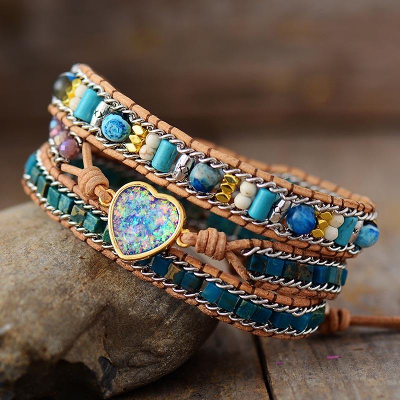 Opal Leather Wrap Bracelet Moon Dance Charms