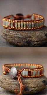Majestic Leather Beaded Cuff Bracelet - Moon Dance Charms