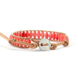 Natural Coral Stone and Leather Bracelet - Moon Dance Charms