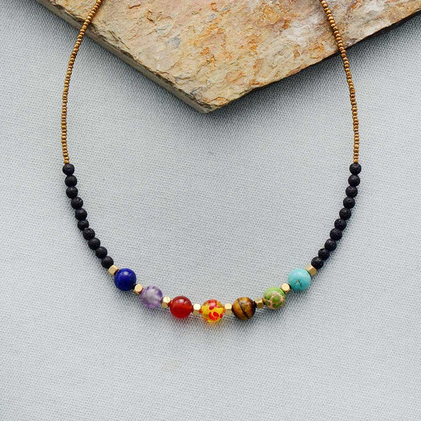 The Necklace of the order 7 Chakras in natural stones