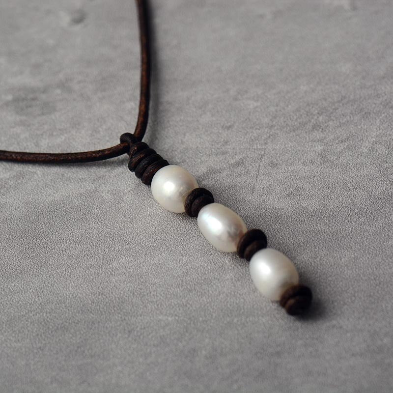 Pearl and Vintage Leather Choker - Moon Dance Charms
