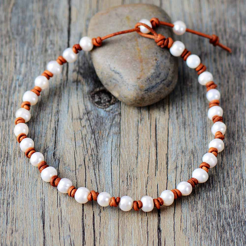 Handcrafted Freshwater Pearl Leather Choker