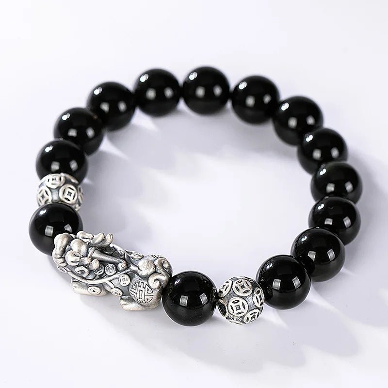Natural Stone Black Obsidian Bracelet With Tiger Eye And Double Pixiu –  Golonzo
