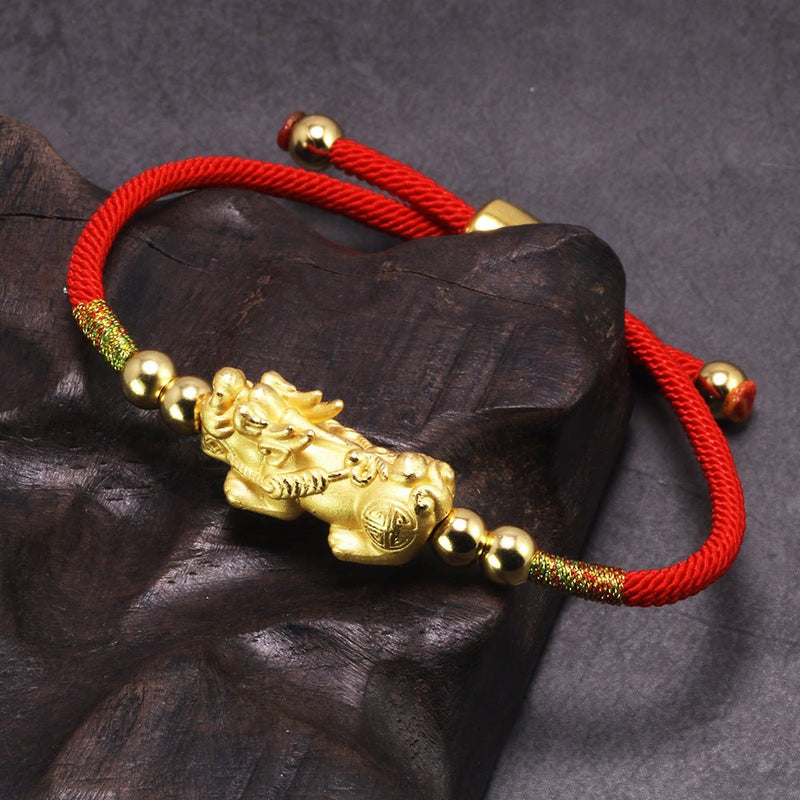 24K Gold Double Pixiu Ingot Wealth&Lucky Red Rope Bracelet