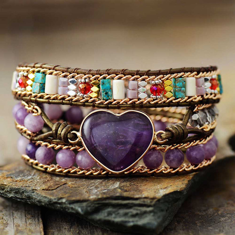Romantic Violet Leather Wrap Bracelet - Moon Dance Charms