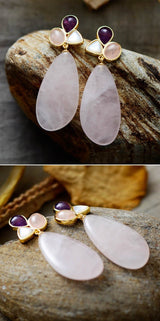 Rose Quartz Crystal Healing Earrings - Moon Dance Charms