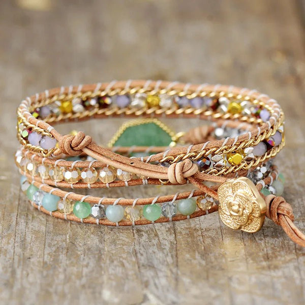 Serenity Crystal Leather Wrap Bracelet - Moon Dance Charms