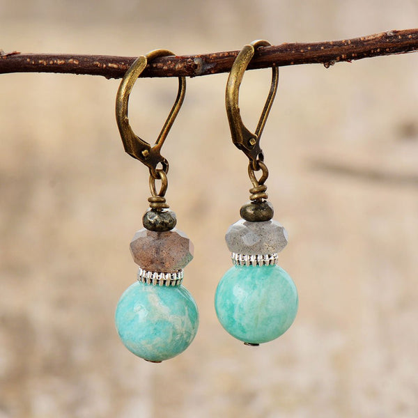 Vintage Drop Earrings Amazonite & Labradorite - Moon Dance Charms