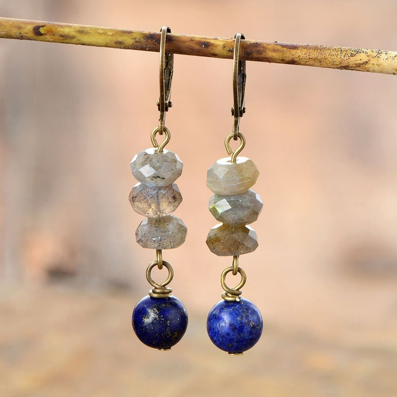 Vintage Stone Earrings Labradorite and Lapis Lazuli - Moon Dance Charms