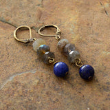 Vintage Stone Earrings Labradorite and Lapis Lazuli - Moon Dance Charms